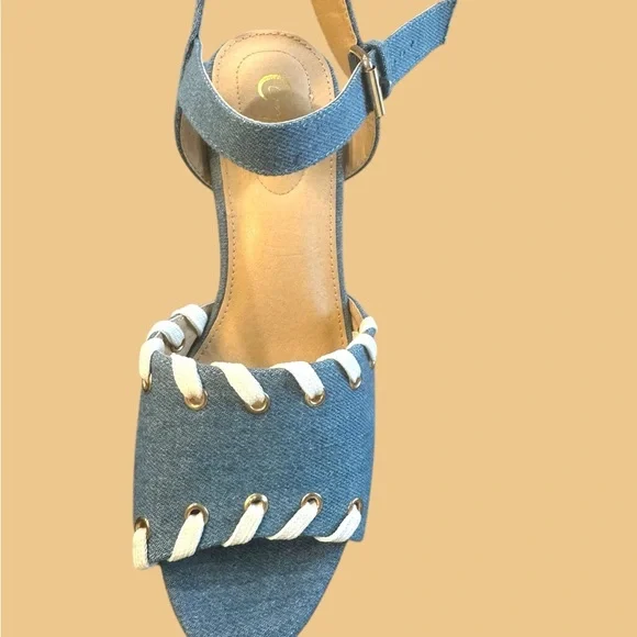 Cato‎ Comfort Denim Whipstitch Chunky Heel Platform Sandals 11W - Picture 9 of 10